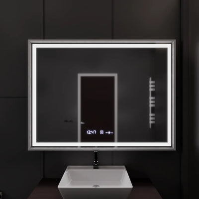 Ορθογώνιος καθρέφτης LED, 120x80cm, Verite Imperial Silver Motion Glow Marcello, Σύστημα Demister, Ρολόι & Θερμόμετρο, Ρυθμιζόμενο