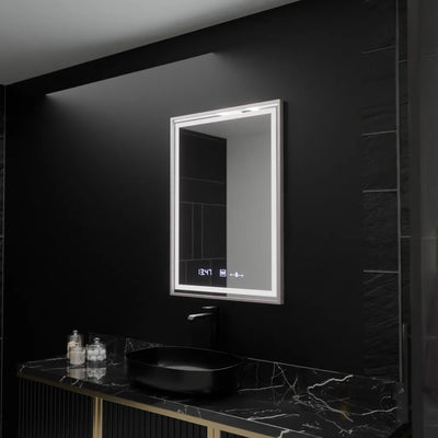 Ορθογώνιος καθρέφτης LED, 60x80cm, Verite Imperial Silver Motion Glow Marcello, Σύστημα Demister, Ρολόι & Θερμόμετρο, Ρυθμιζόμενο