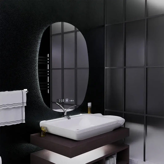 Οβάλ καθρέφτης LED, 60x80cm, αισθητήρας Ranya Marcello MotionGlow, Σύστημα αποθαμβώματος, Ρολόι & Θερμόμετρο, Dimabila