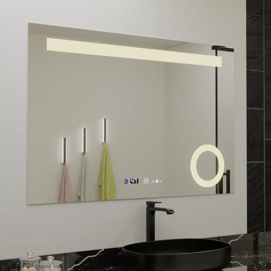 Ορθογώνιος καθρέφτης LED, 120x80cm, ABSOLU MotionGlow Marcello, Σύστημα αποθάμβωσης, Ρολόι & Θερμόμετρο, Μεγεθυντικός φακός καλλυντικών, Καθρέφτες Dimable Marcello Προεπιλεγμένος τίτλος Alessandro Design
