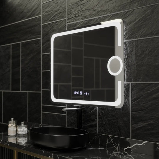 Ορθογώνιος καθρέφτης LED, 80x60 cm, Eclat MotionGlow Marcello, Σύστημα αποθαμβώματος, Ρολόι & Θερμόμετρο, Καλλυντικός Μεγεθυντικός φακός, Dimable Marcello Mirrors Προεπιλεγμένος τίτλος Alessandro Design