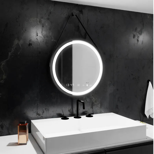 LED Στρογγυλός καθρέφτης, 50cm, Celeste Majeste Noir Eleve MotionGlow Marcello, Σύστημα Demister, Ρολόι & Θερμόμετρο, Ρυθμιζόμενο