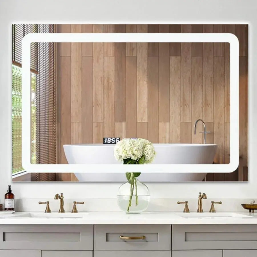 LED Touch Mirror με λειτουργία αναπηριών και ρολόι, 80x65cm, συλλογή Marcello Funghi