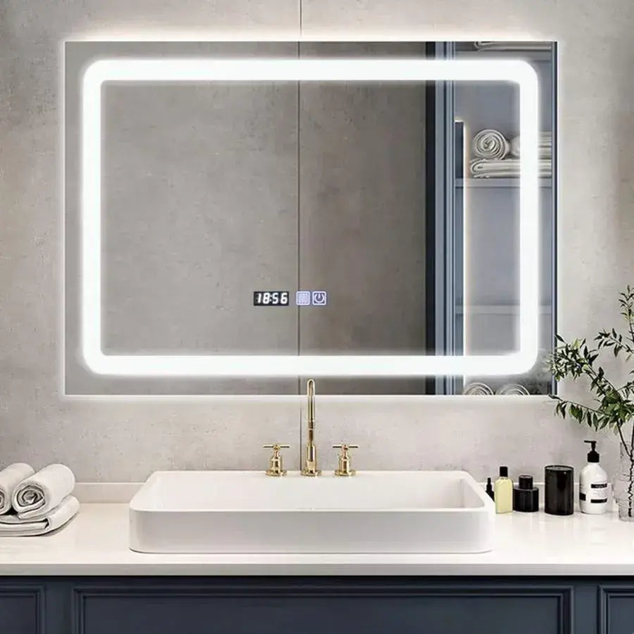 LED Touch Mirror με λειτουργία αναπηριών και ρολόι, 80x65cm, συλλογή Marcello Funghi