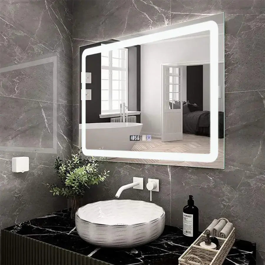 LED Touch Mirror με λειτουργία αναπηριών και ρολόι, 80x65cm, συλλογή Marcello Funghi