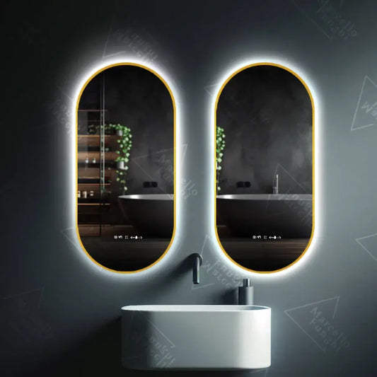 Οβάλ καθρέφτης LED, 60x80cm, Revin Sensor Marcello, Σύστημα Demister, Ρολόι & Θερμόμετρο, Ρυθμιζόμενο