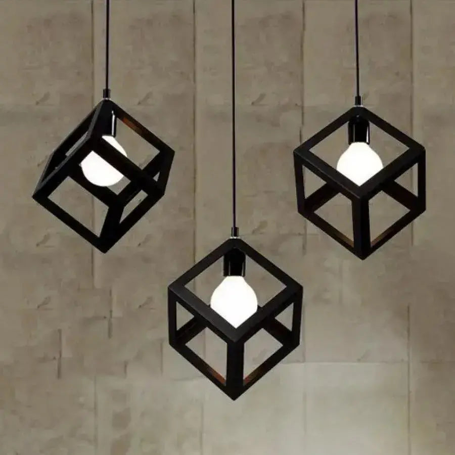 Lustrum Cub Σχήμα, Struktur Linear Trio, 3x E27, Black, Metal