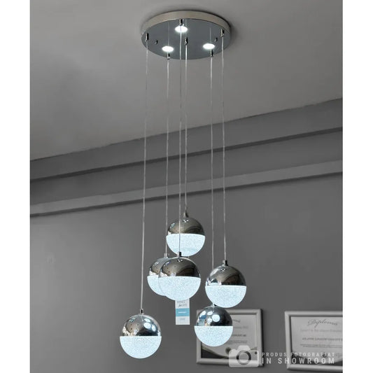 Κρεμαστός πολυέλαιος LED με τηλεχειριστήριο JEREMIAS 63W, 6 Στοιχεία, Κρύο/Ζεστό/Ουδέτερο φως, Ρυθμιζόμενο, Ασημί, Ρυθμιζόμενο ύψος