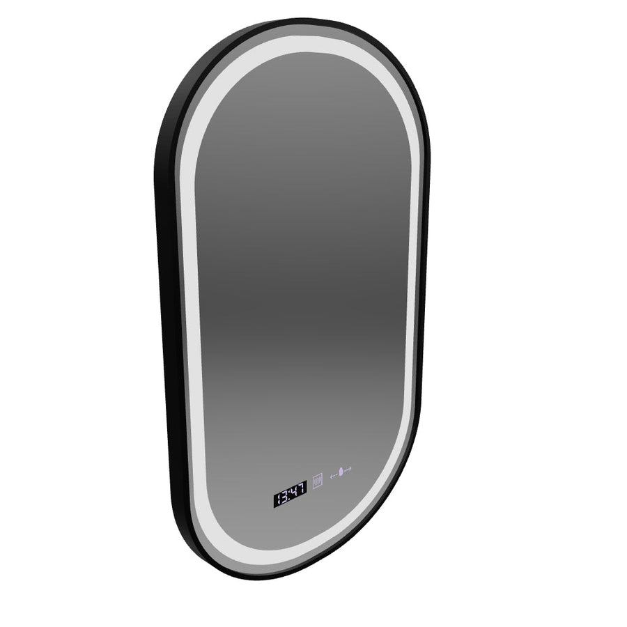 Σύστημα αποθολώματος με αισθητήρα κράνους καθρέφτη LED, ρολόι και θερμοκρασία 50x90 cm Μαύρο πλαίσιο Brushed Marcello Funghi