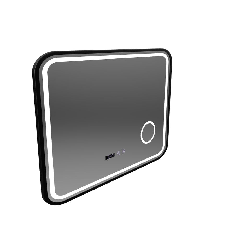 Mirror LED Touch Bernd Σύστημα απόψυξης, ρολόι και θερμοκρασία 80x60 cm Black Brush Fund Cosmetica