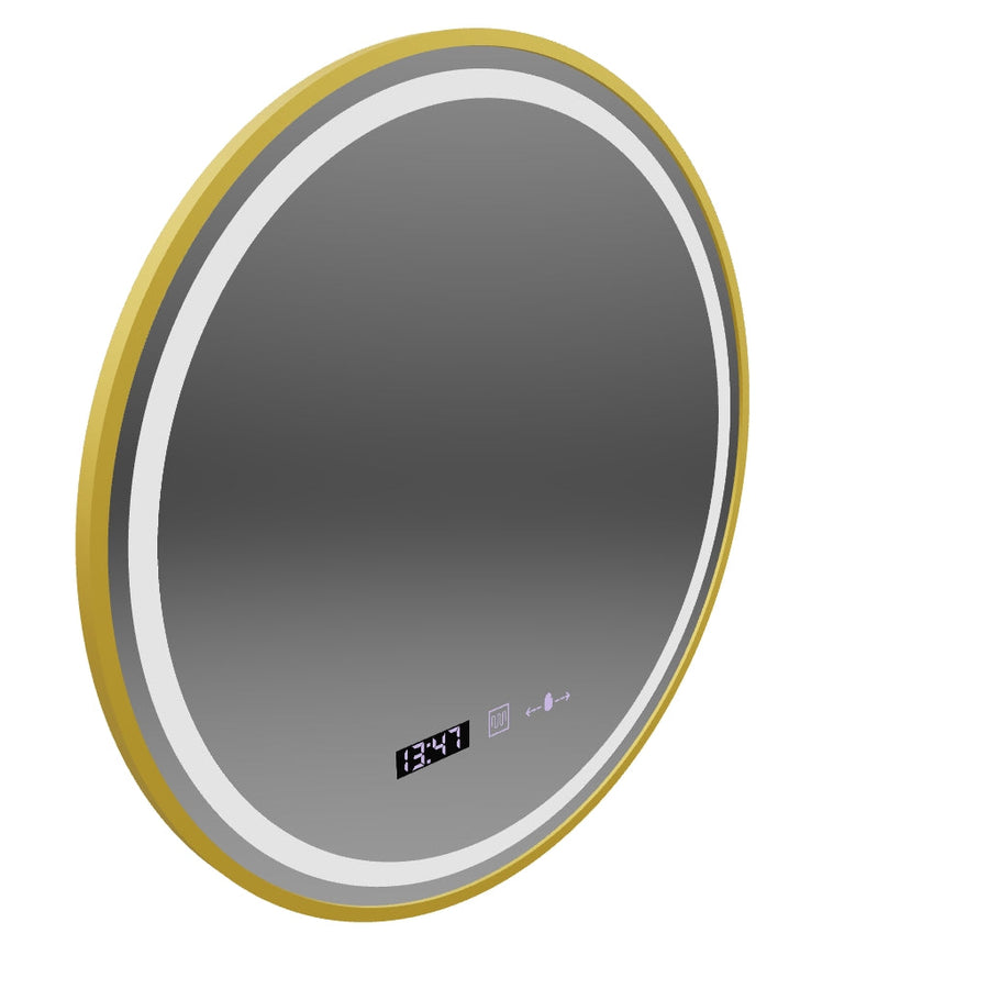 LED Στρογγυλός καθρέφτης, 80cm, Celeste Royale Gold MotionGlow Marcello, Σύστημα Demister, Ρολόι & Θερμόμετρο, Ρυθμιζόμενο