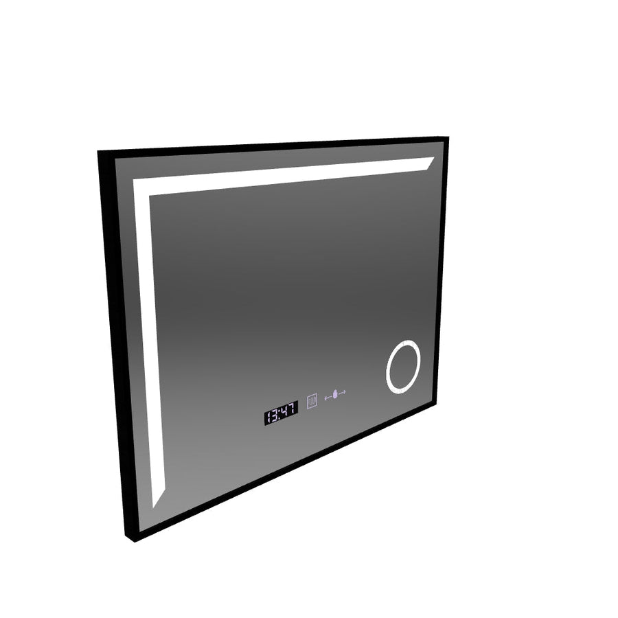 Καθρέφτης LED Francesca MotionGlow Αισθητήρας 80x60 cm Θερμό/Ψυχρό/Ουδέτερο φως με ρυθμιζόμενο πλαίσιο Μαύρο βουρτσισμένο σύστημα αποθάμβωσης Θερμόμετρο Ρολόι Marcello Funghi Collection