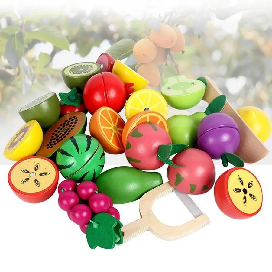 Σύνολο καλαθιού φρούτων, 12 κομμάτια, ξύλο