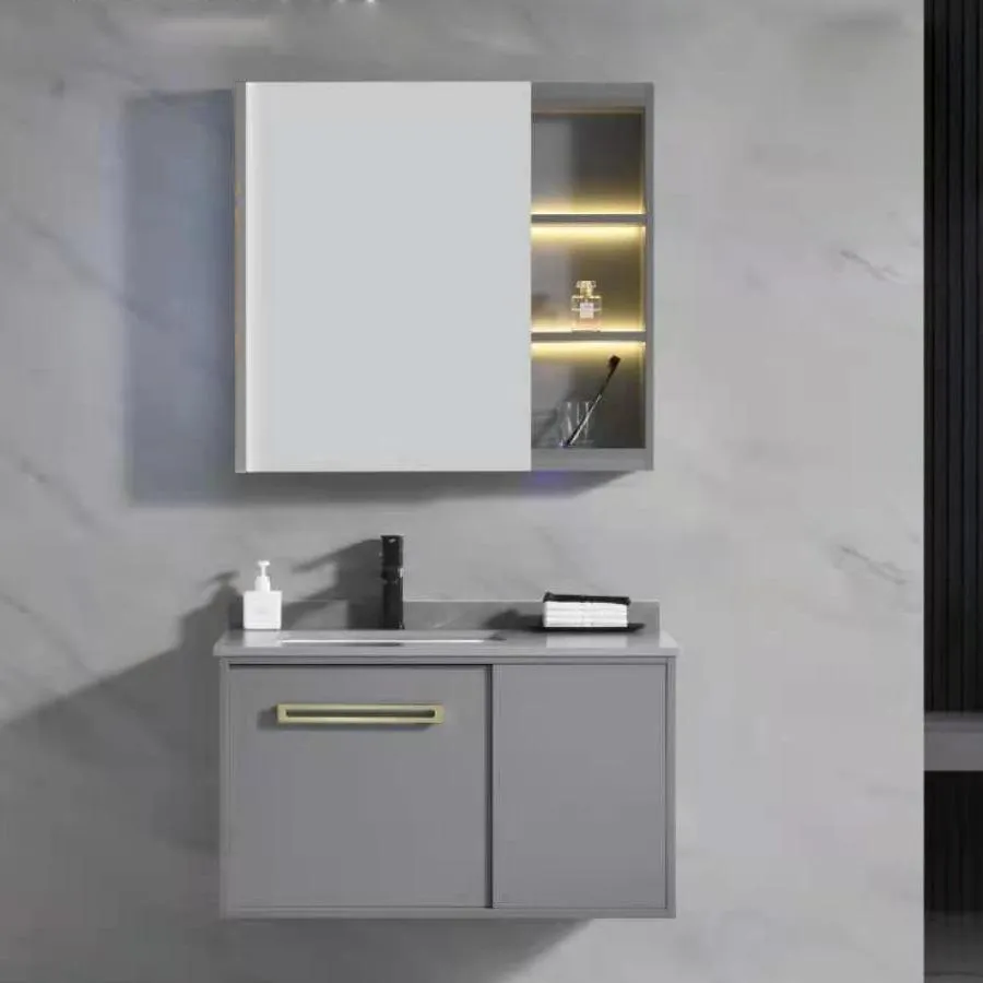 Έπιπλα μπάνιου σετ 80x47cm 3 γκρι κομμάτια