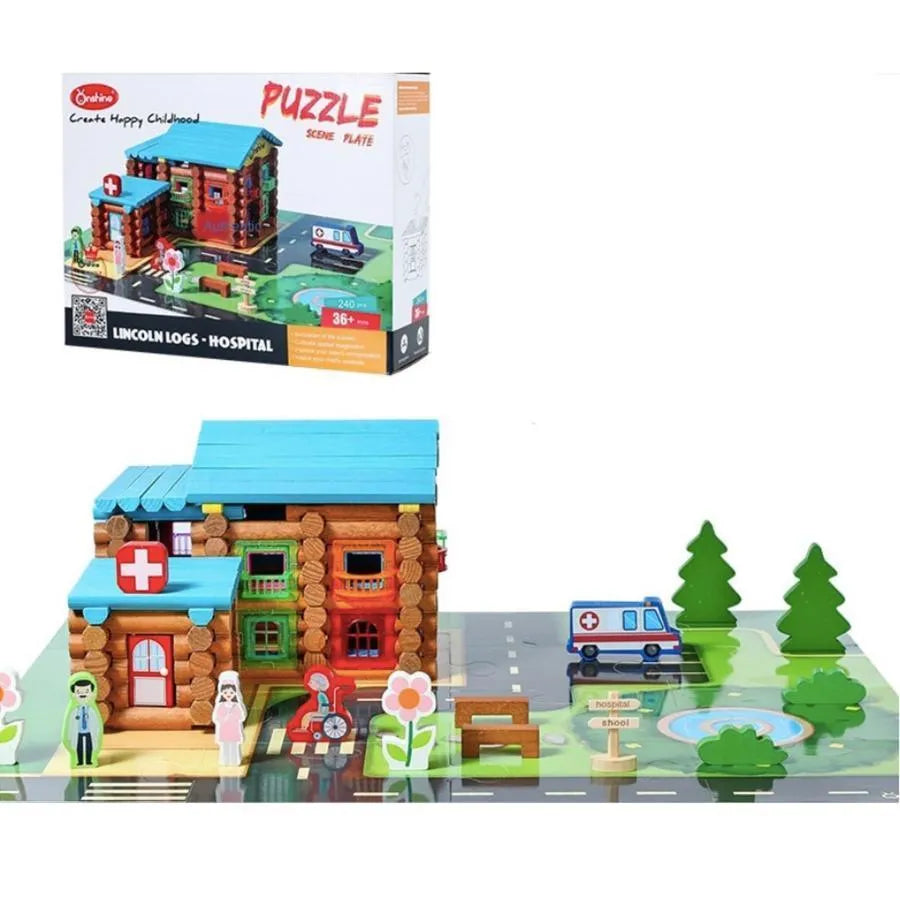 Νοσοκομείο τύπου παζλ, 240 κομμάτια, πολύχρωμα, ξύλο