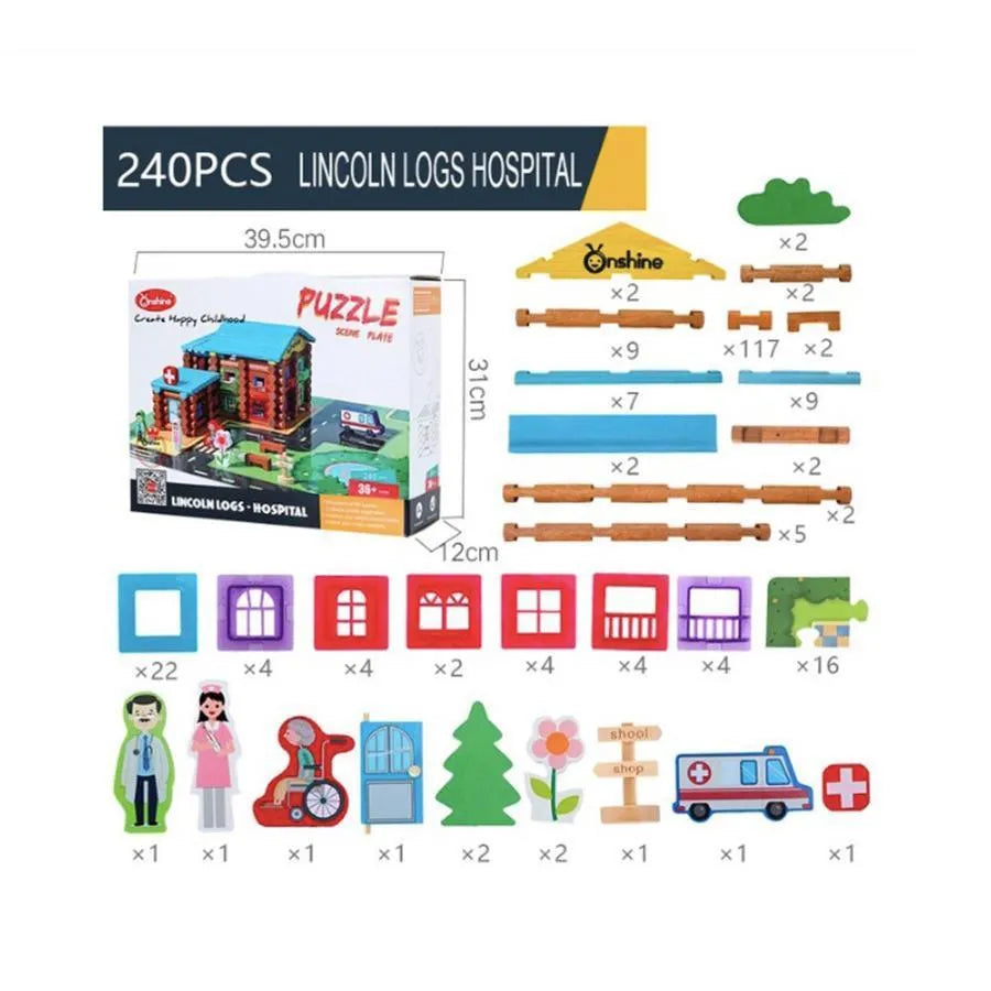 Νοσοκομείο τύπου παζλ, 240 κομμάτια, πολύχρωμα, ξύλο