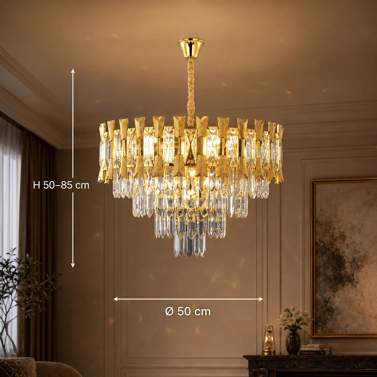 Κρυστάλλινος πολυέλαιος HAMPTON Elegance 8x E14, Διάμετρος 49cm, Γυαλιστερό χρυσό, Ρυθμιζόμενο ύψος - 01_CC8926-500GDT.png