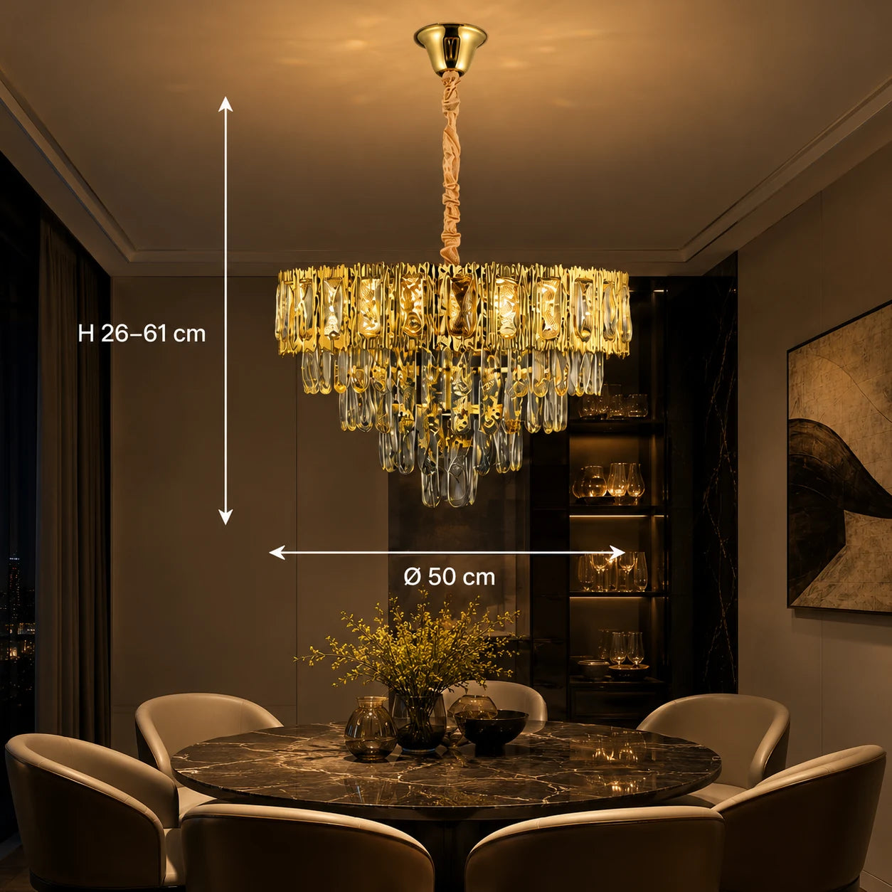 Crystal Chandelier BELVEDERE Elegance 8xE14, Διάμετρος 50cm, Γυαλιστερό Χρυσό, Ρυθμιζόμενο Ύψος - 01_CC912-500GD.png
