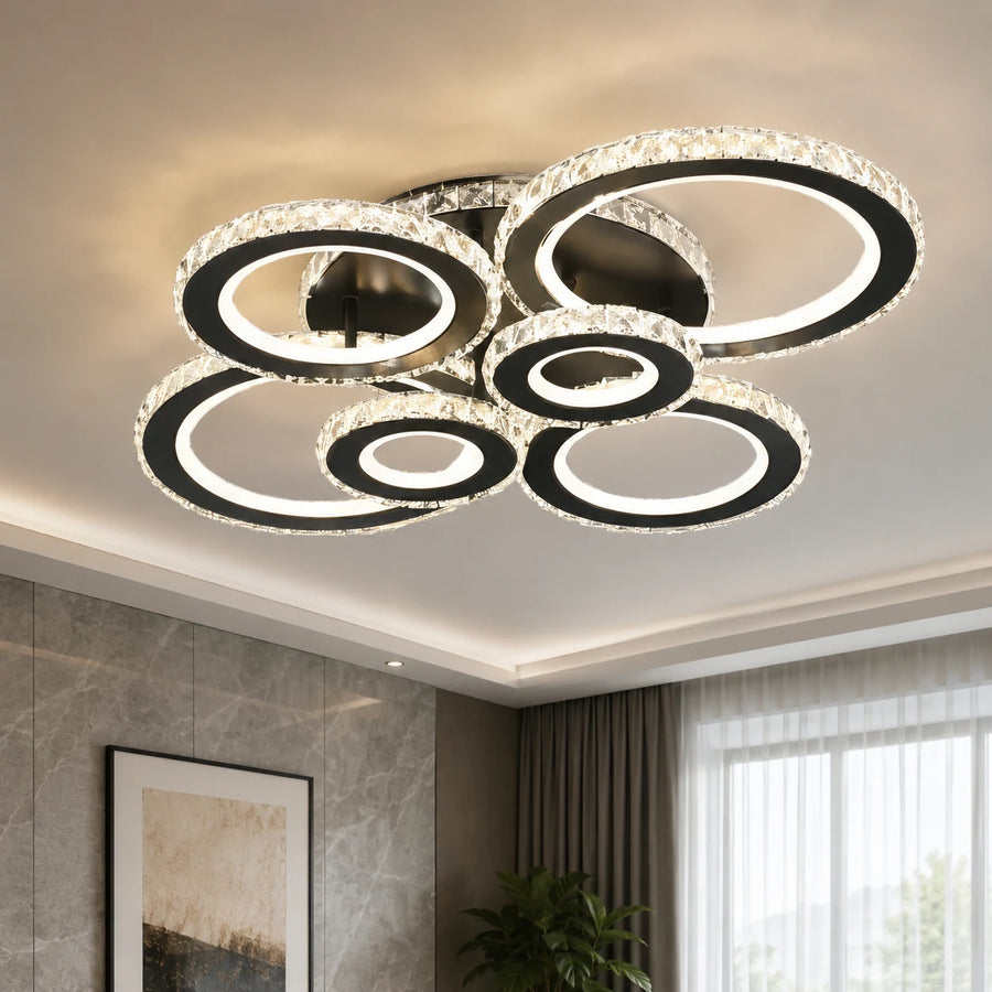 Lustra LED cu telecomanda si cristal NOVA ROTONDA RGB 145W, 6 Cercuri, lumina Rece/Calda/Neutra, Dimabila, Negru - 05_LT073-6BK.png