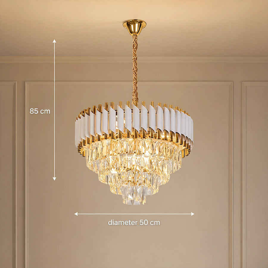Crystal Chandelier VERSAILLES Elegance 8x E14, Διάμετρος 50cm, Γυαλιστερό Χρυσό και Λευκό, Ρυθμιζόμενο Ύψος - 06_CC900-500WH.png