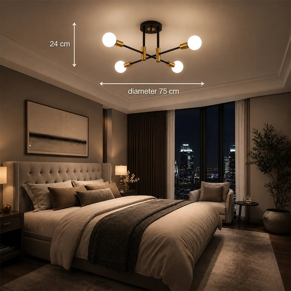 Gentile Modernist Chandelier, 4x E27, Black and Gold, Modern Design - 08_LC362-4BKGD.png
