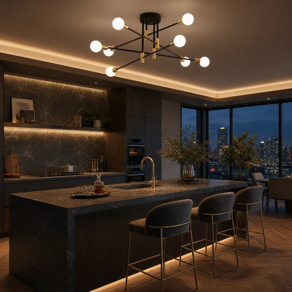 Modernist Hexa 8 Duo Chandelier, 8x E27, Black and Gold, Modern Design - 08_LC362-8BKGD.png