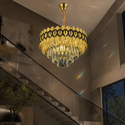 Κρυστάλλινος πολυέλαιος PIERREFONDS Eleganza 8x E14, Διάμετρος 48,5cm, Γυαλιστερό Χρυσό, Ρυθμιζόμενο Ύψος