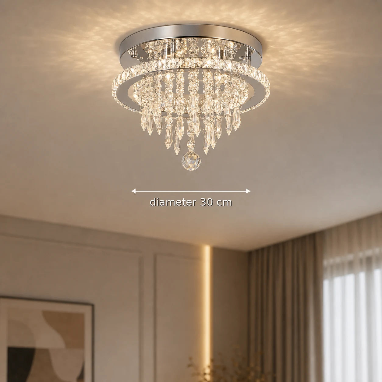 Alberico Στρογγυλός πολυέλαιος LED, 17W, Δροσερό/Ζεστό/Ουδέτερο φως, Κρύσταλλο, Γυαλιστερό Chrome - 09_LL010.png