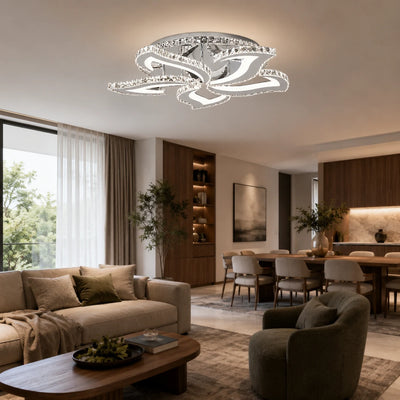 Πολυέλαιος LED με τηλεχειριστήριο και κρύσταλλο Alejandro RGB 88W, 5 Λουλούδια, Κρύο/Ζεστό/Ουδέτερο φως, Dimable, Γυαλιστερό Chrome
