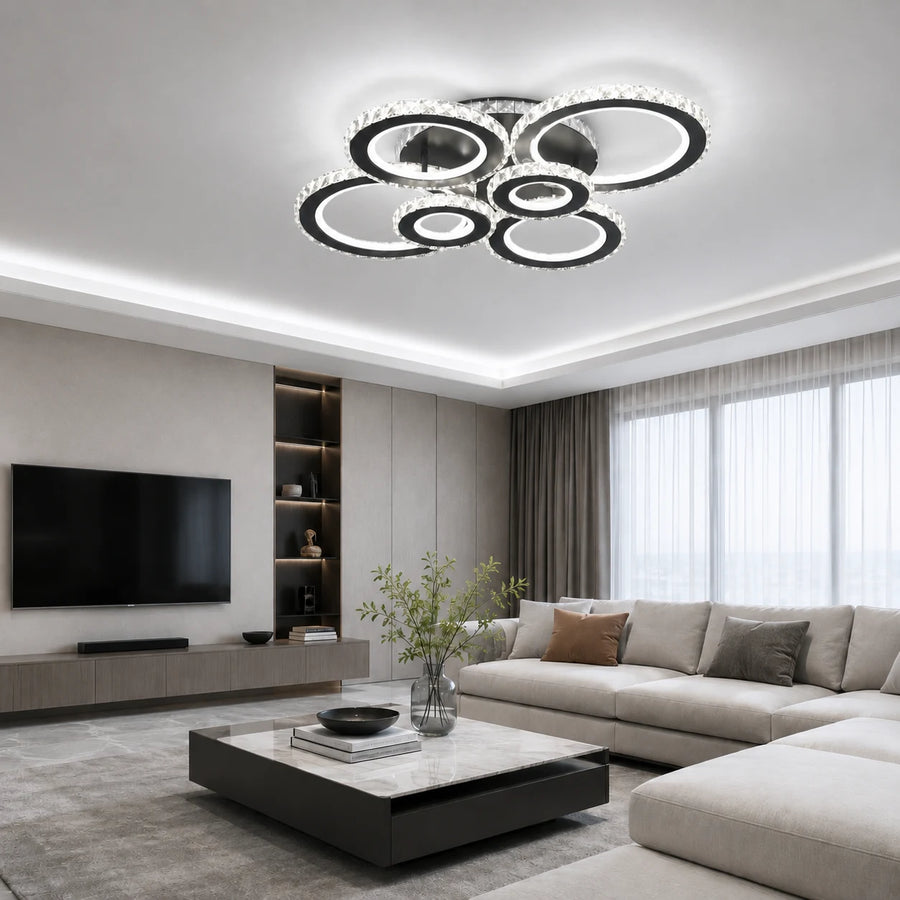 Lustra LED cu telecomanda si cristal NOVA ROTONDA RGB 145W, 6 Cercuri, lumina Rece/Calda/Neutra, Dimabila, Negru - 11_LT073-6BK.png