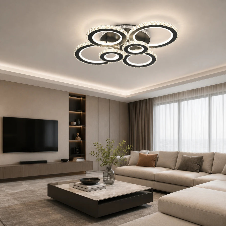 Lustra LED cu telecomanda si cristal NOVA ROTONDA RGB 145W, 6 Cercuri, lumina Rece/Calda/Neutra, Dimabila, Negru - 12_LT073-6BK.png