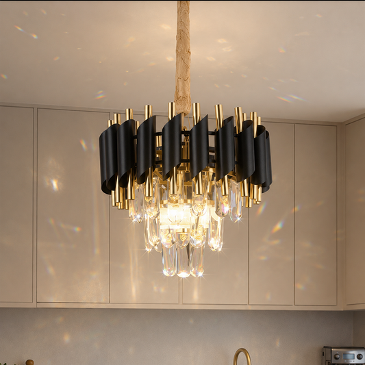 Crystal πολυέλαιο Versailles Petito 3xe14, διάμετρο 30cm, γυαλιστερό και μαύρο χρυσό, ρυθμιζόμενο ύψος