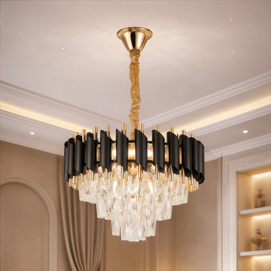 Nobile VERSAILLES Crystal Chandelier 5xE14, Διάμετρος 40cm, Γυαλιστερό χρυσό και μαύρο