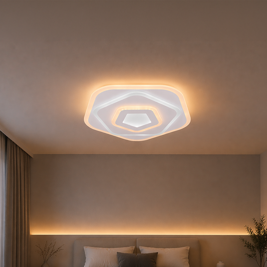 Πολυέλαιος LED με Τηλεχειριστήριο PENTAGON 59W, 40cm, Κρύο/Ζεστό/Ουδέτερο φως 3000K/4000K/6000K, Λευκό, Μεταλλικό και Ακρυλικό