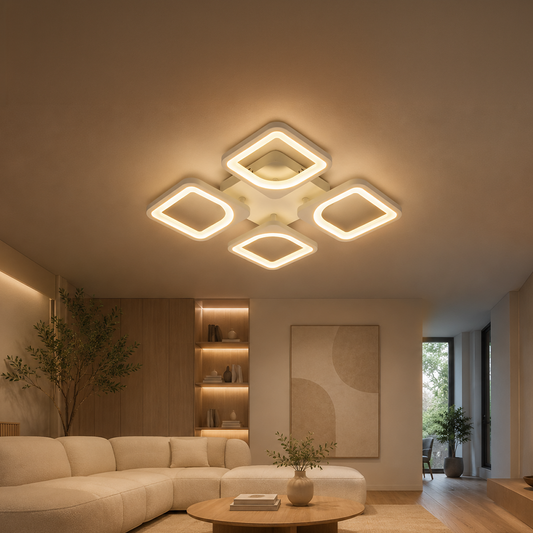 Πολυέλαιος LED με τηλεχειριστήριο ZOE 53W, 4 Τετράγωνα, Κρύο/Ζεστό/Ουδέτερο φως, Ρυθμιζόμενο, Λευκό