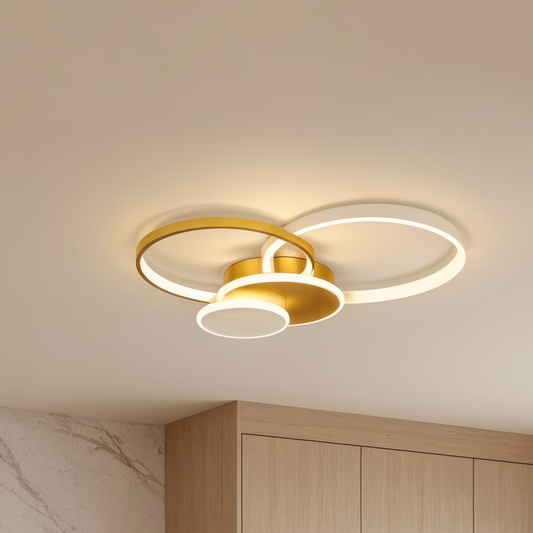 Πολυέλαιος LED με τηλεχειριστήριο KILLIAN 80W, 4 Κύκλοι, Κρύο/Ζεστό/Ουδέτερο φως, Ρυθμιζόμενο, Χρυσό