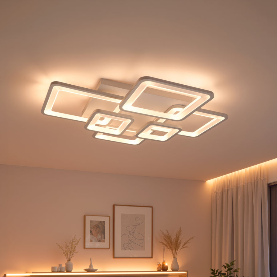 Πολυέλαιος LED με τηλεχειριστήριο ELLA 119W, 6 Τετράγωνα, Κρύο/Ζεστό/Ουδέτερο φως, Ρυθμιζόμενο, Λευκό