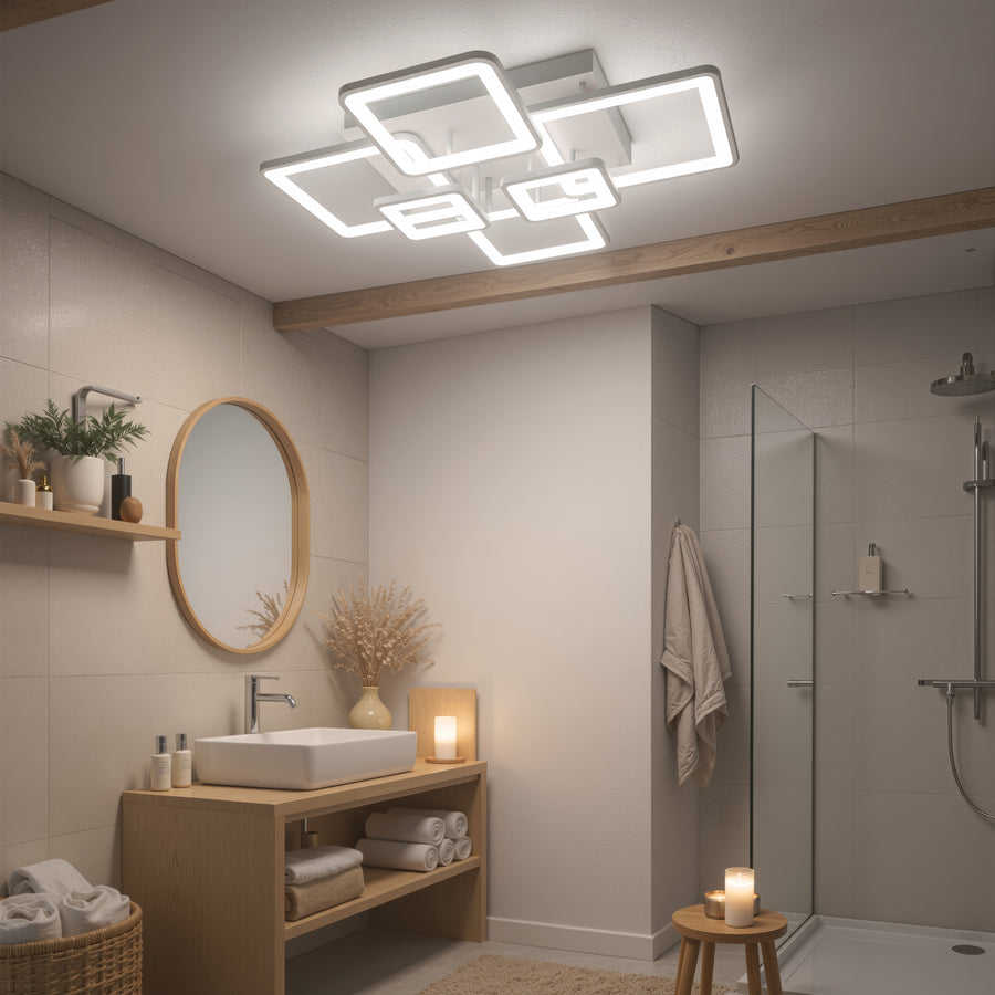Πολυέλαιος LED με τηλεχειριστήριο ELLA 119W, 6 Τετράγωνα, Κρύο/Ζεστό/Ουδέτερο φως, Ρυθμιζόμενο, Λευκό