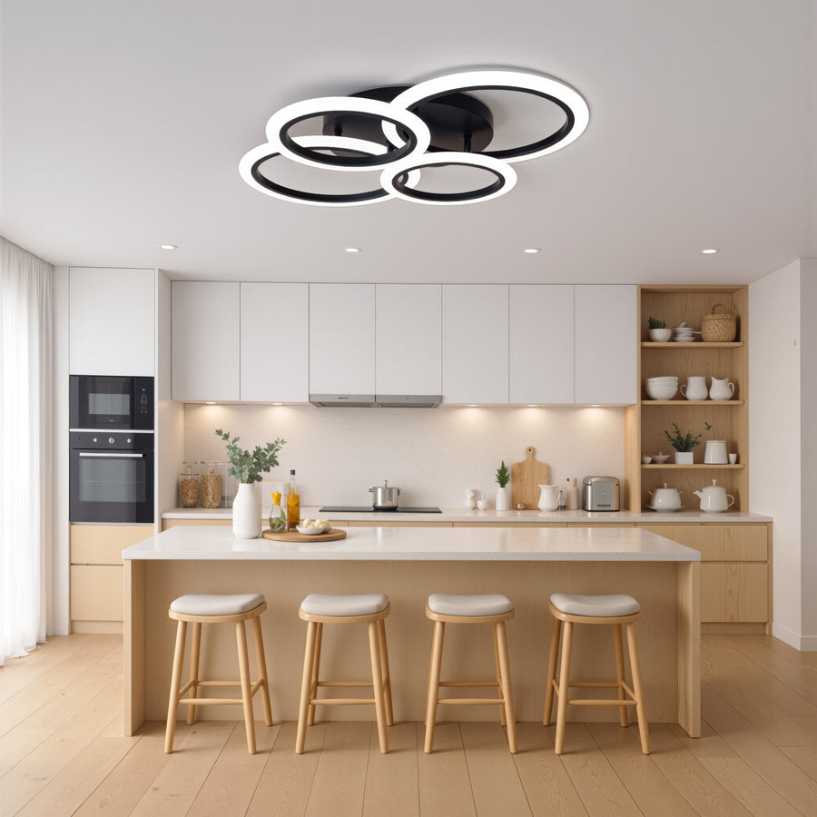 Πολυέλαιος LED με τηλεχειριστήριο BETTY 44W, 4 Κύκλοι, Κρύο/Ζεστό/Ουδέτερο φως, Ρυθμιζόμενο, Μαύρο