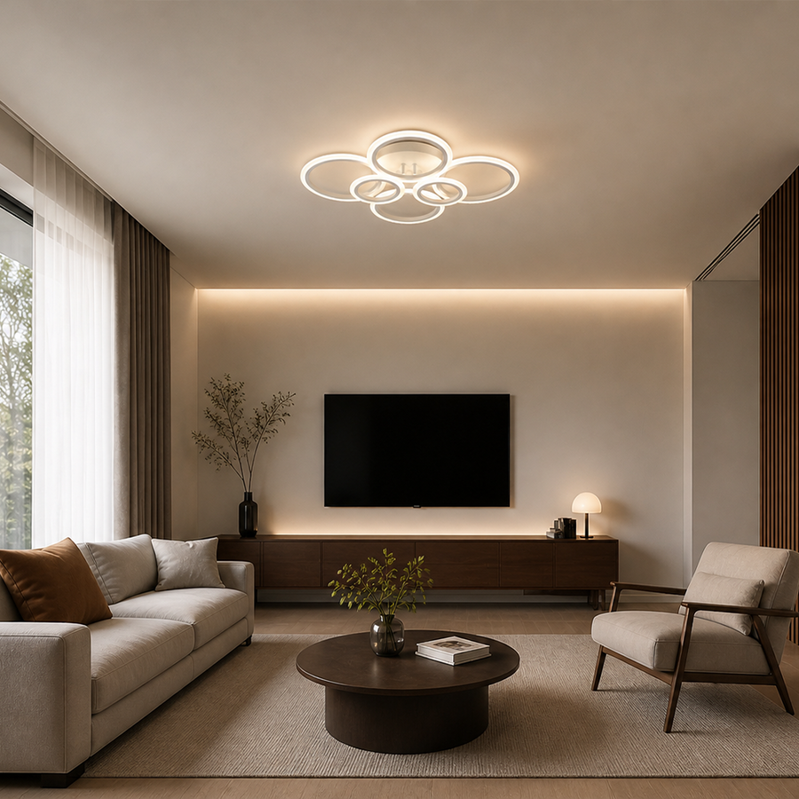 Πολυέλαιος LED με τηλεχειριστήριο BETTY 82W, 6 κύκλοι, κρύο/ζεστό/ουδέτερο φως, ρυθμιζόμενο, λευκό