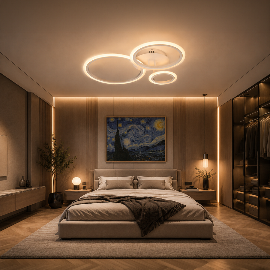 Πολυέλαιος LED με τηλεχειριστήριο BETTY 40W, 3 κύκλοι, κρύο/ζεστό/ουδέτερο φως, ρυθμιζόμενο, λευκό, μέταλλο και ακρυλικό