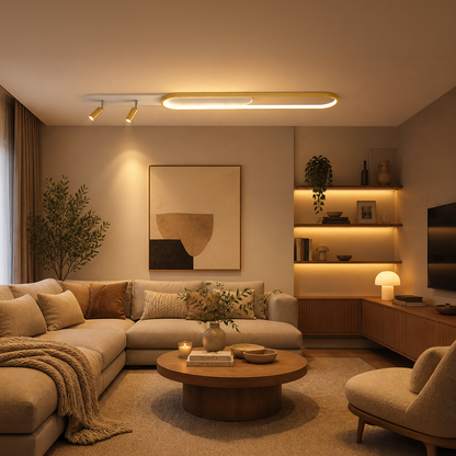 Πολυέλαιος LED με Ρυθμιζόμενο Προβολέα FISSO Camilla, 66W, Κρύο/Ζεστό/Ουδέτερο φως, Γυαλιστερό χρυσό