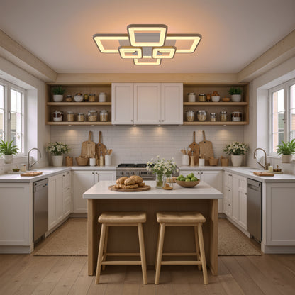 Πολυέλαιος LED με τηλεχειριστήριο ELLA 119W, 6 Τετράγωνα, Κρύο/Ζεστό/Ουδέτερο φως, Ρυθμιζόμενο, Λευκό