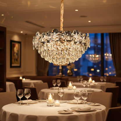 Crystal Chandelier JARDIN Eleganza 9xE14, Διάμετρος 50cm, Ύψος 30cm, Γυαλιστερό χρυσό, Ρυθμιζόμενο ύψος, Κομψή σχεδίαση Crystal Chandeliers Προεπιλεγμένος τίτλος Alessandro Design
