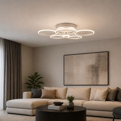Πολυέλαιος LED με τηλεχειριστήριο BETTY 82W, 6 κύκλοι, κρύο/ζεστό/ουδέτερο φως, ρυθμιζόμενο, λευκό