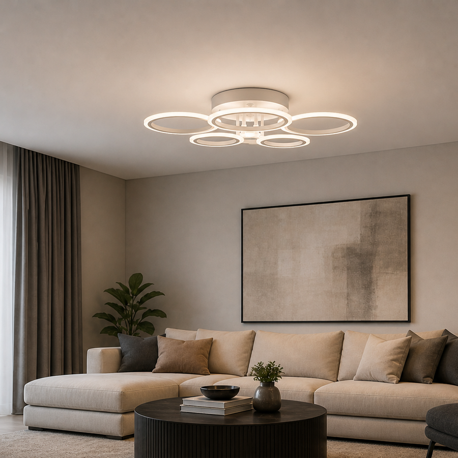 Πολυέλαιος LED με τηλεχειριστήριο BETTY 82W, 6 κύκλοι, κρύο/ζεστό/ουδέτερο φως, ρυθμιζόμενο, λευκό