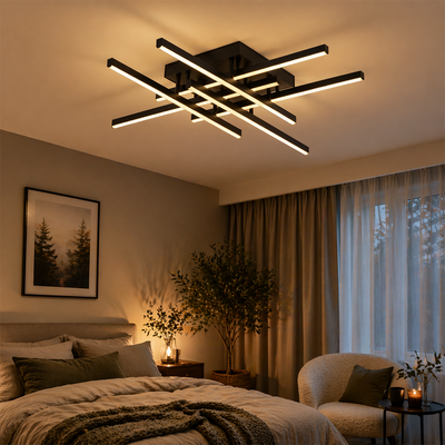 Πολυέλαιος LED με Τηλεχειριστήριο LINEX, 81W, 6 Στοιχείων, Γραμμικό, Κρύο/Ζεστό/Ουδέτερο φως, Ρυθμιζόμενο, Μαύρο