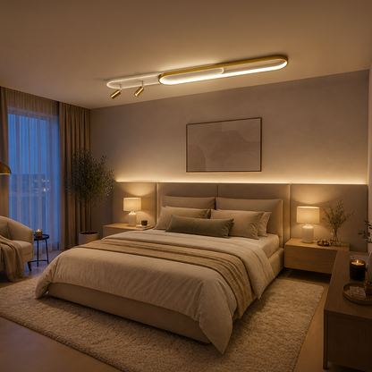 Πολυέλαιος LED με Ρυθμιζόμενο Προβολέα FISSO Camilla, 66W, Κρύο/Ζεστό/Ουδέτερο φως, Γυαλιστερό χρυσό