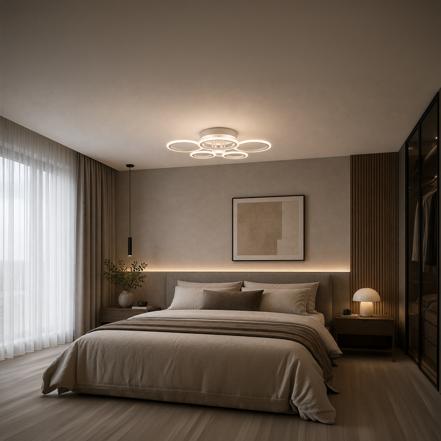Πολυέλαιος LED με τηλεχειριστήριο BETTY 82W, 6 κύκλοι, κρύο/ζεστό/ουδέτερο φως, ρυθμιζόμενο, λευκό