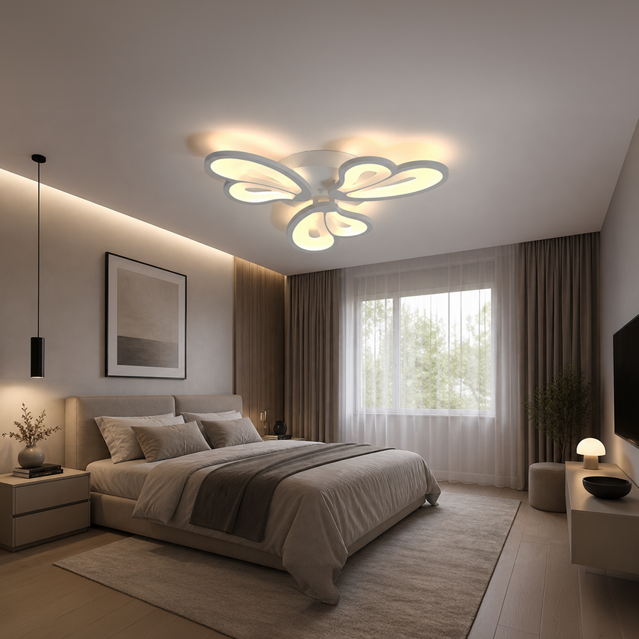 Πολυέλαιος LED με τηλεχειριστήριο BLOSSOM 43W, 3 Πέταλα, Κρύο/Ζεστό/Ουδέτερο φως, Ρυθμιζόμενο, Λευκό
